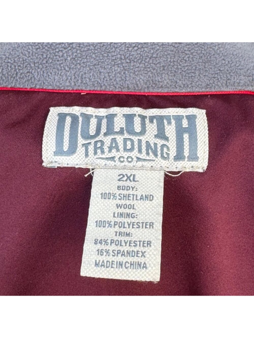 Duluth Trading Mens Shetland Wool Blend Zip-Up Jacket Burgundy 2XL Suede Accents - Picture 2 of 15